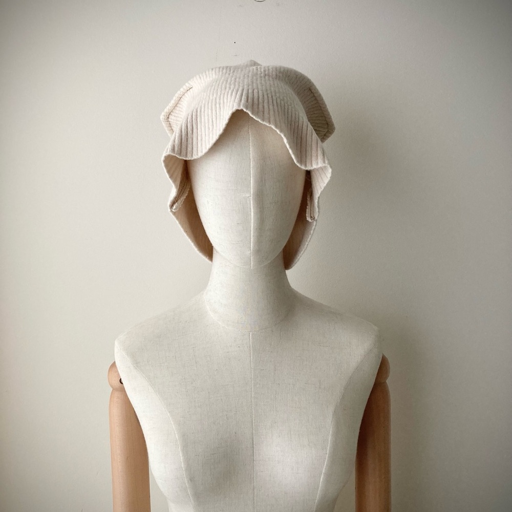joodito origami crown wool cotton sweater hat ribbed beanie bucket cloche cream - Picture 3 of 11